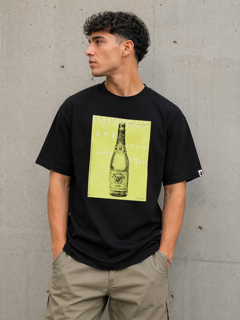 BAPE A Bathing Ape Black Champagne Bottle Graphic Tee Men’s XL NWT